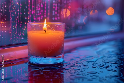 Rainbow Hues and Candle Glow on Water-Dappled Glass. Concept Colorful Interiors, Designer Home Decor photo