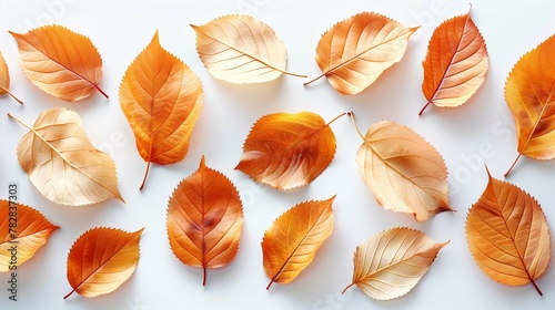 Autumn Leaves Arrangement on White Background