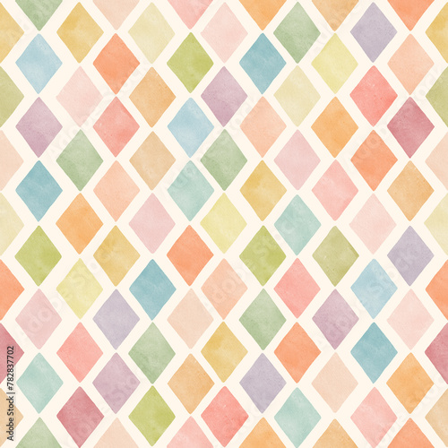 Cute watercolor diamonds seamless pattern. Pastel colored geometric repeated design with brush texture. Colorful simple light background for packaging, wrapping, covers, fabrics, stationery
