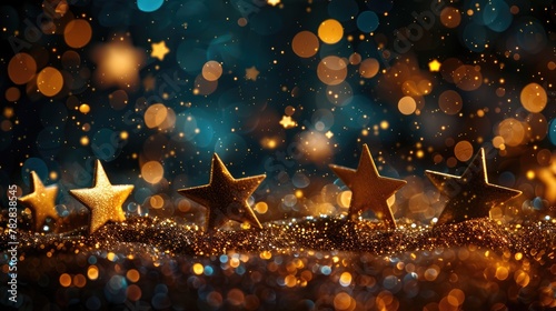 Golden Glitter Shimmering with Falling Stars and Christmas Lights