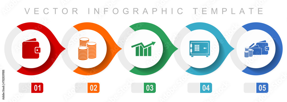 Banking flat design infographic template, miscellaneous symbols such as wallet, money, diagram and safe, vector icons collection