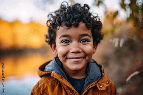Portrait of a smiling african american boy in autumn park
