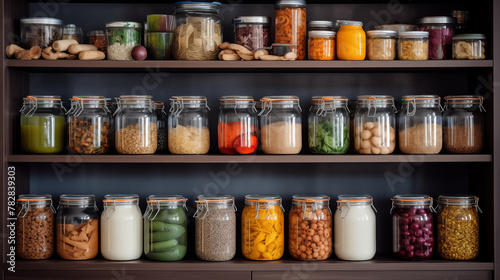 Home storage, organize home, shelf and storage for food and stuff in kitchen home design concept, photo shot