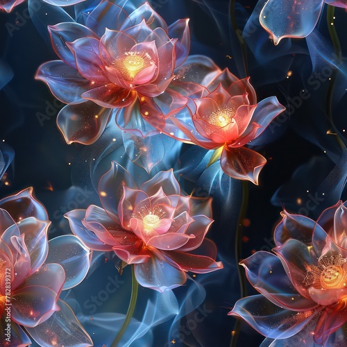 Seamless magic neon night flowers background