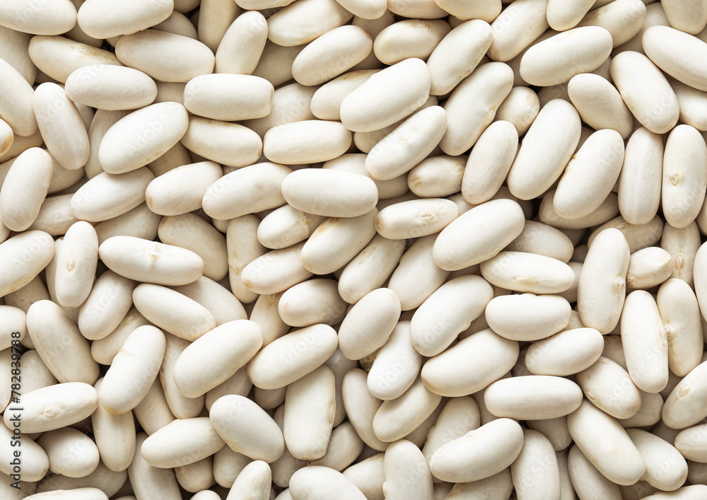 White healthy dry raw white bean seeds textured background.Macro. White healthy dry raw white bean seeds textured background.Macro.