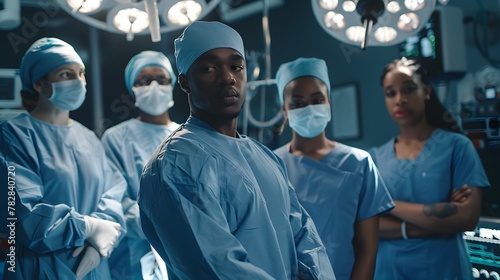 African-American Surgeon Couple Leads Operating Room Team with Focus and Expertise  Generative ai photo