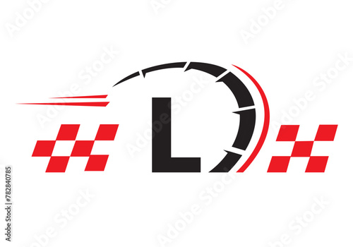 Letter L with Racing Flag Logo. Speed Logo Symbol