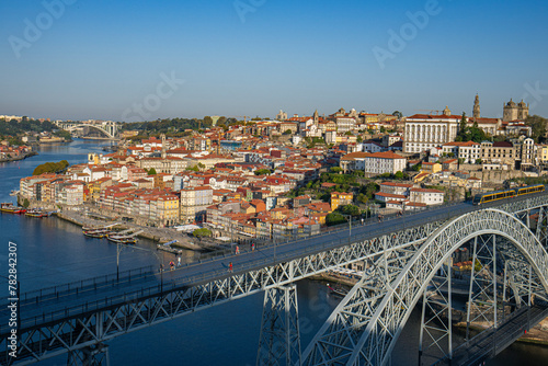 The sunrise view of the cityscape in Porto, Portugal.