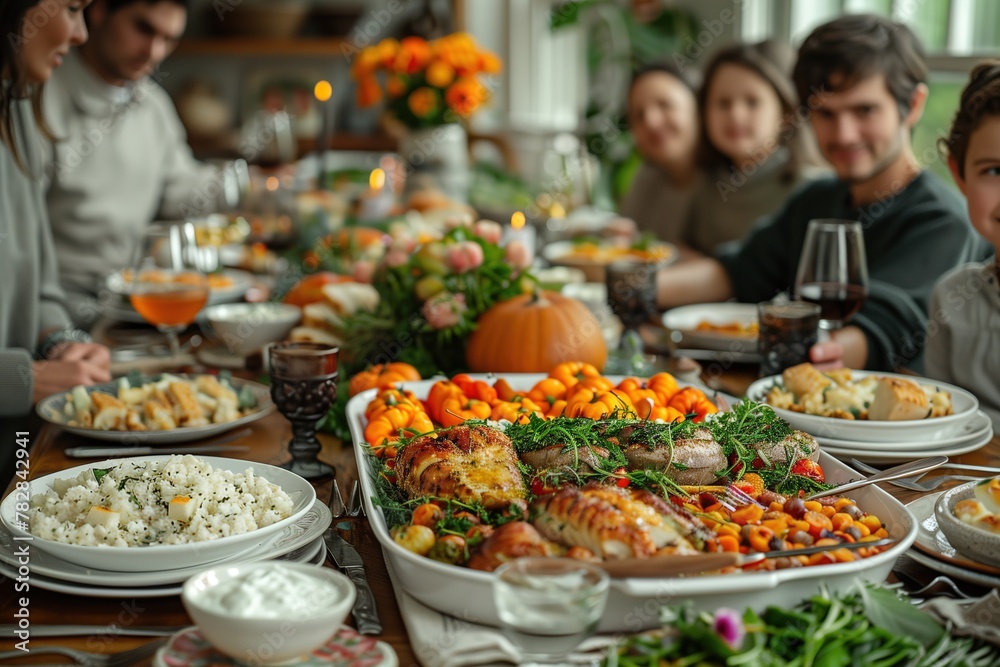 Group of People Sitting Around a Table Full of Food