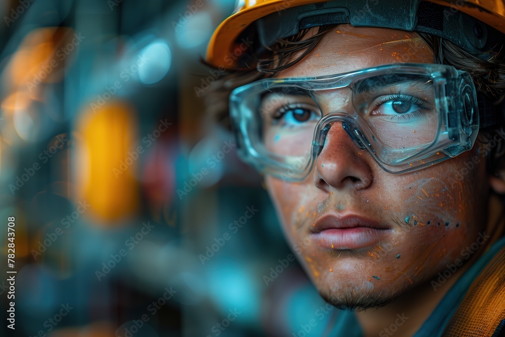 Man Wearing Safety Goggles and Hard Hat Man Wearing Safety Goggles and Hard Hat