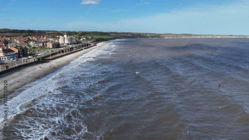 pull back drone aerial reverse reveal Bridlington Seaside Town Yorkshire UK pull back drone aerial reverse reveal Bridlington Seaside Town Yorkshire UK