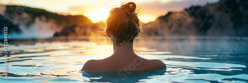 Young woman enjoying spa in hot springs in iceland © Alexander