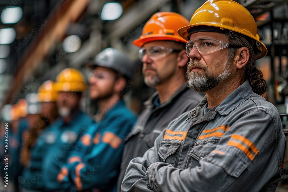 Group of Men Wearing Hard Hats and Glasses Group of Men Wearing Hard Hats and Glasses