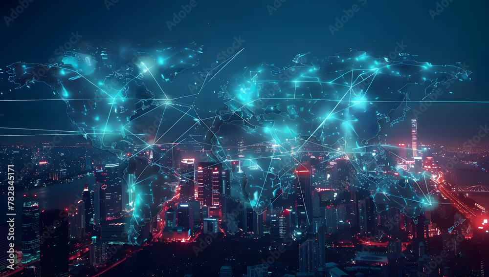 Fototapeta premium Global Connectivity Map: A Futuristic View of Urban Trade