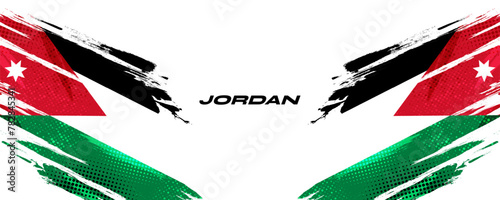 Jordan Flag in Brush Paint Style with Halftone Effect. National Flag of Jordan with Grunge Brush Concept