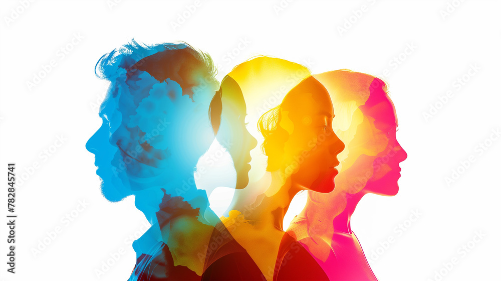 Diverse Business Team illustration - Colorful Double Exposure Effect - diversity in workplace, team unity in creativity Diverse Business Team illustration - Colorful Double Exposure Effect - diversity in workplace, team unity in creativity
