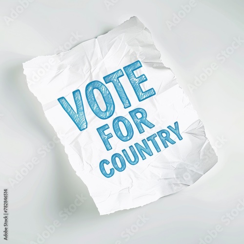 Election Day Concept words of Vote for Country written blue text on white note paper.