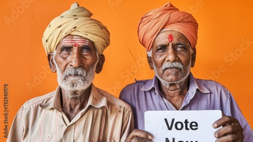 Voters to Participate in Electoral Motivate for Election, two indian elderly men standing next to each other, holding a sign that reads 