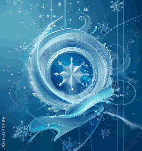 a blue background with snowflakes and a star