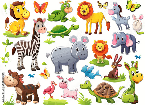 a group of different kinds of animals on a white background