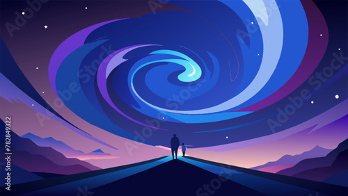 A breathtaking sight unfolded above the heads of the curious astronomers a celestial masterpiece of swirling blues and vibrant purples dotted