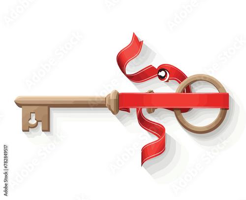 a wooden key with a red ribbon tied around it