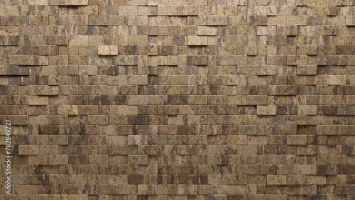 Textured, Natural Stone Mosaic Tiles arranged in the shape of a wall. Semigloss, 3D, Blocks stacked to create a Rectangular block background. 3D Render photo