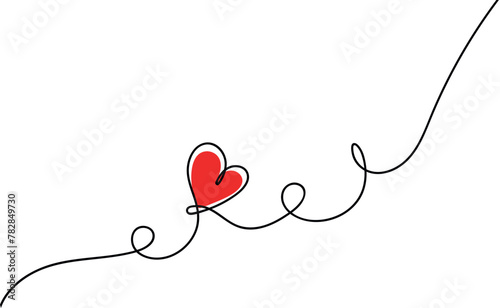 One line style.Card Valentines with line art drawing of heart.Valentine vector illustration.One Continuous line drawing.Thin contour For Valentine's Day Greeting card.love symbol of doodle linear styl