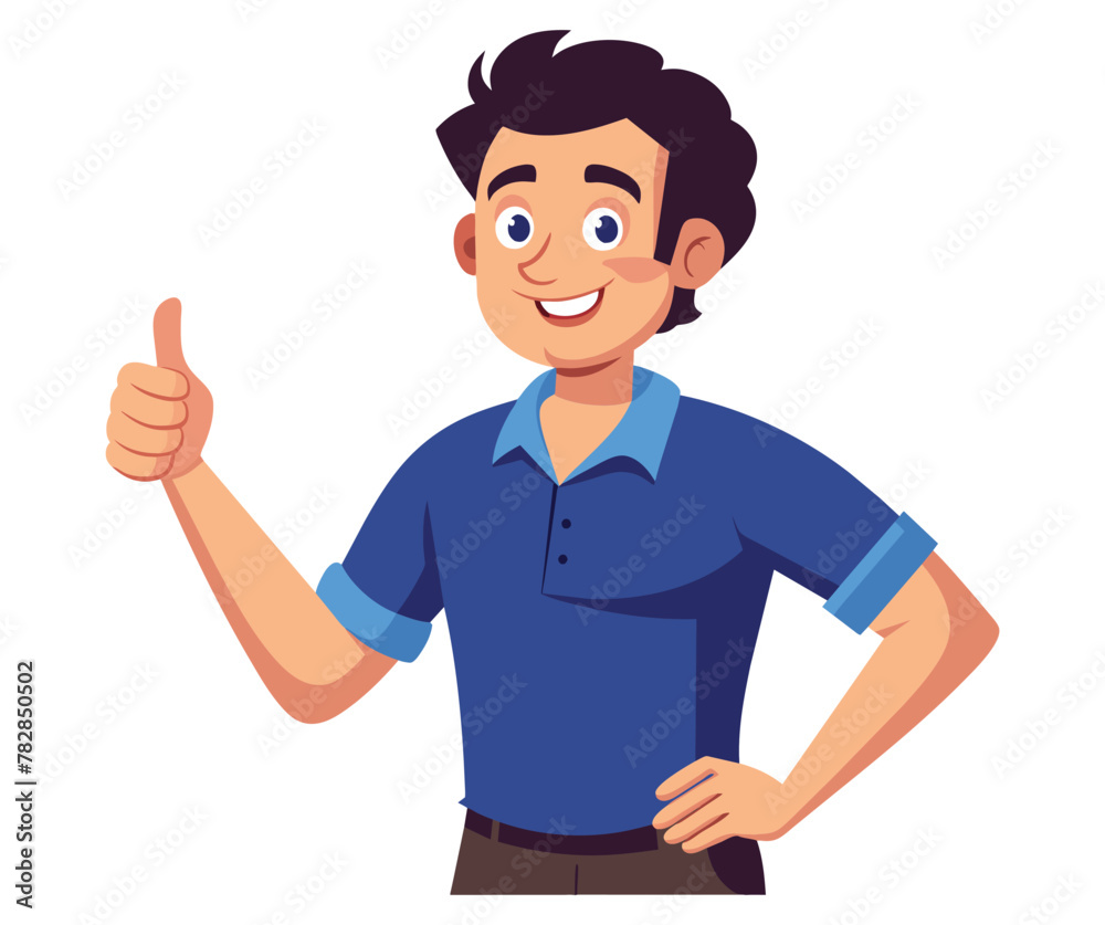 Smiling man showing thumbs-up, Happy gesture vector cartoon illustration.