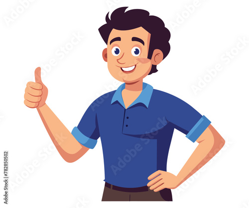 Smiling man showing thumbs-up, Happy gesture vector cartoon illustration.