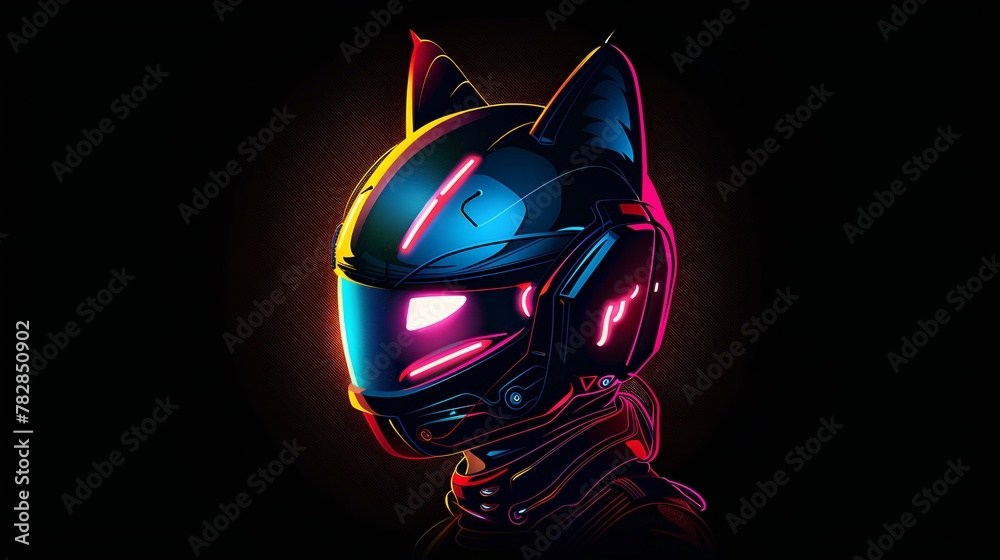 Cat helmet with colorful futuristic style Cat helmet with colorful futuristic style
