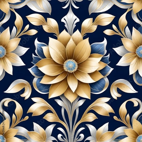 Golden flowers and leaves on black background