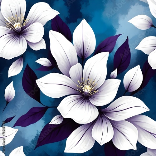 Blue purple background and white flowers