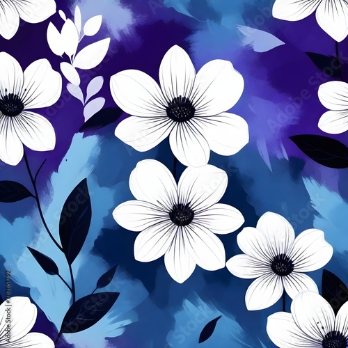 Blue purple background and white flowers