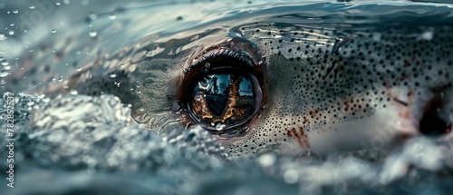 Shark eye, close up, intense gaze, detailed skin, murky water