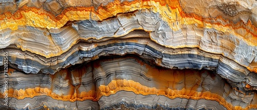 Sedimentary rock layers, close up, detailed striations, soft natural light photo