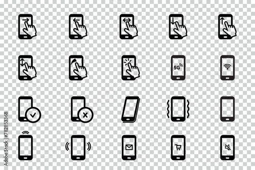 Different Gestures On Mobile Devices - Flat Vector Illustrations Set Isolated On Transparent Background