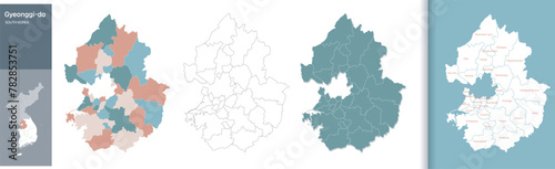 High resolution illustration map of Gyeonggi-do  South Korea
