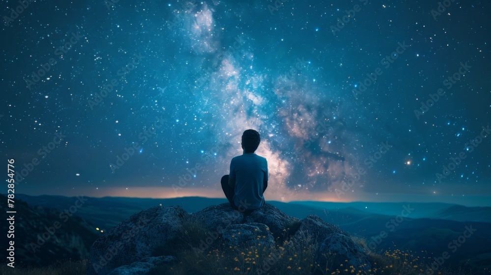 Obraz premium A contemplative character gazes at the stars