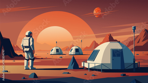In the midst of the barren alien environment the astronaut habitat base stands as a testament to human ingenuity and resilience. The sy modular