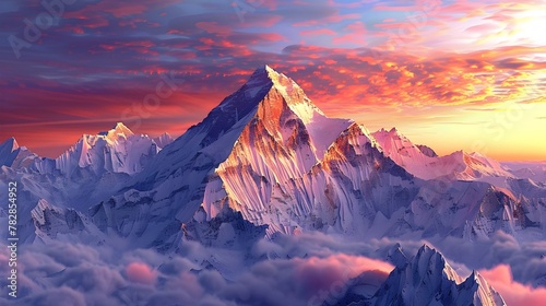 Dramatic D Rendered Satellite View of Sunrise Over Everest and Himalayas Mountain Range Generative ai © Mina Nida