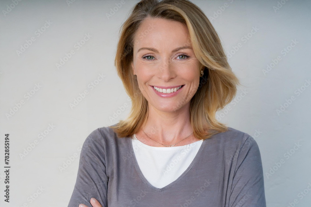 woman middle age portrait beautiful isolated happy beauty smile business cute face in studio