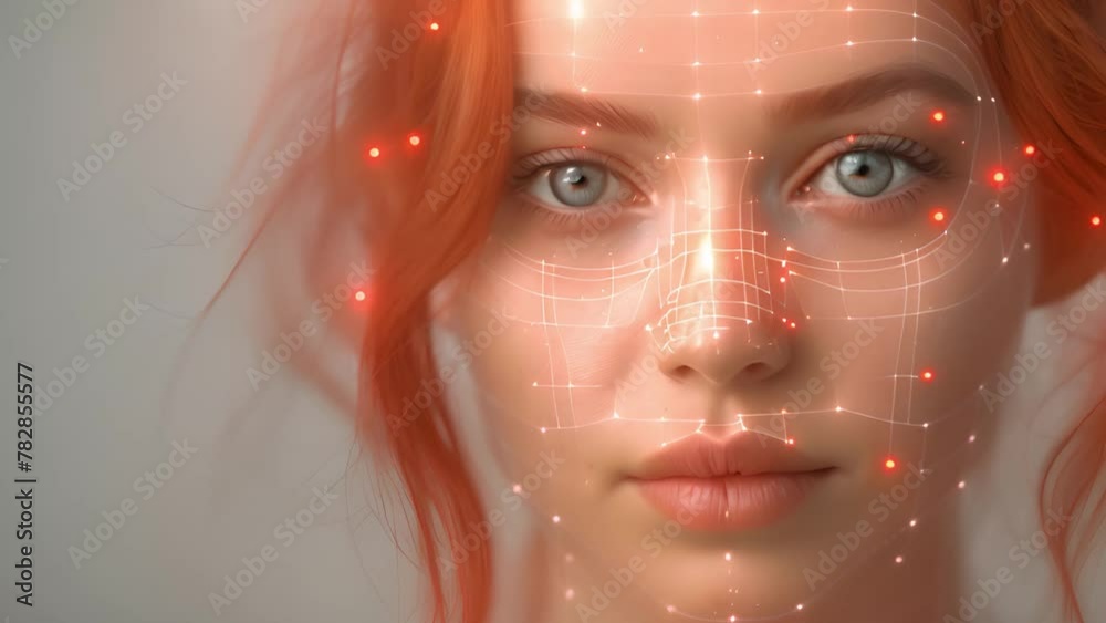 Secure identity animation: Biometric face recognition mesh, futuristic security concept