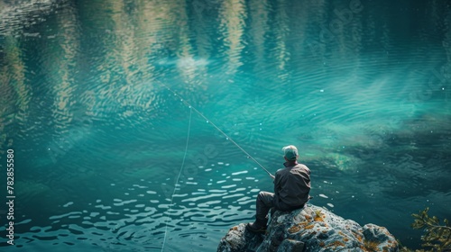 A contented fisherman casts a line into tranquil waters