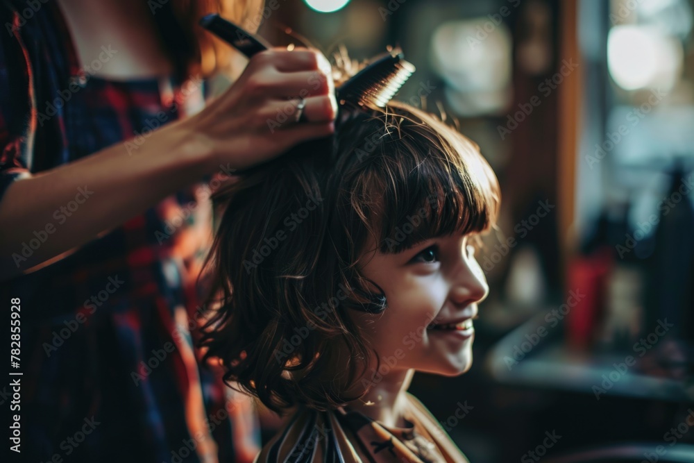 Naklejka premium A Little Girl Getting Her Hair Done Fictional Character Created by Generative AI.