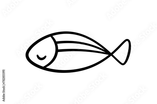 Doodle fish icon. Hand drawn sea fish. Children sketch drawing. Simple line art. Vector illustration isolated on white background. © Elena Pimukova