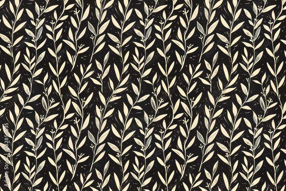 Toile pattern tapestry. Linocut print. Monochrome botanical pattern background. Created with Generative AI technology. Toile pattern tapestry. Linocut print. Monochrome botanical pattern background. Created with Generative AI technology.