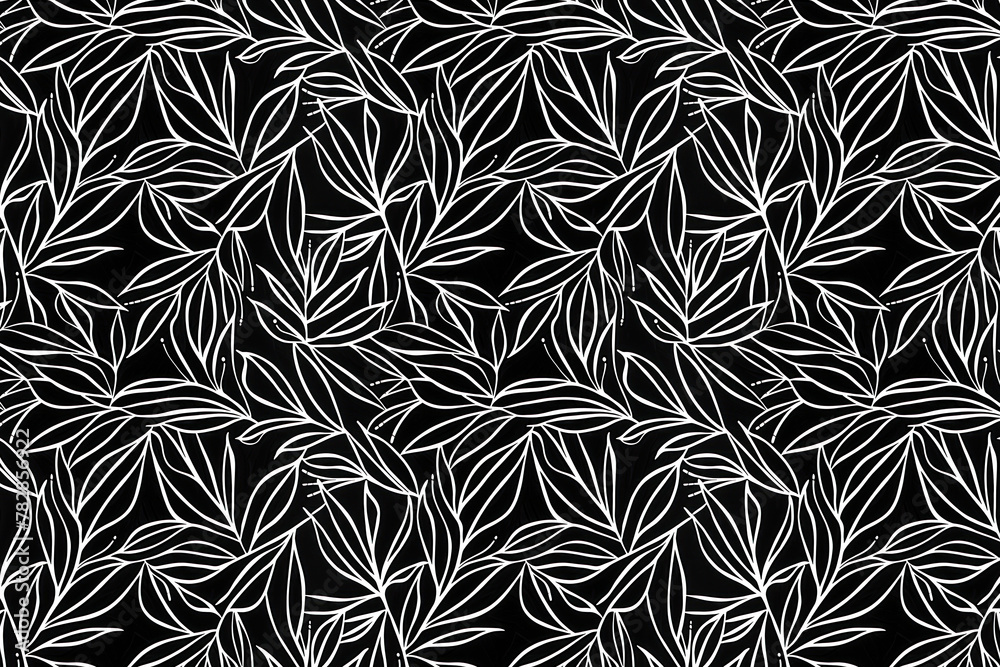 Toile pattern tapestry. Linocut print. Monochrome botanical pattern background. Created with Generative AI technology.