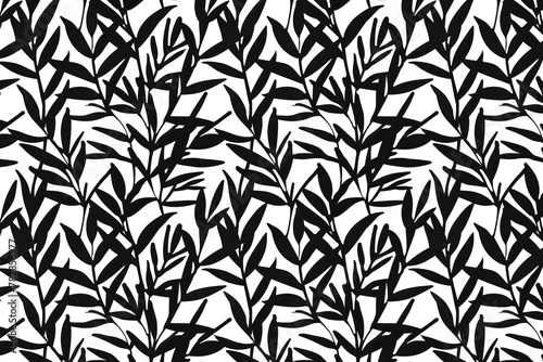 Toile pattern tapestry. Linocut print. Monochrome botanical pattern background. Created with Generative AI technology. © Artem