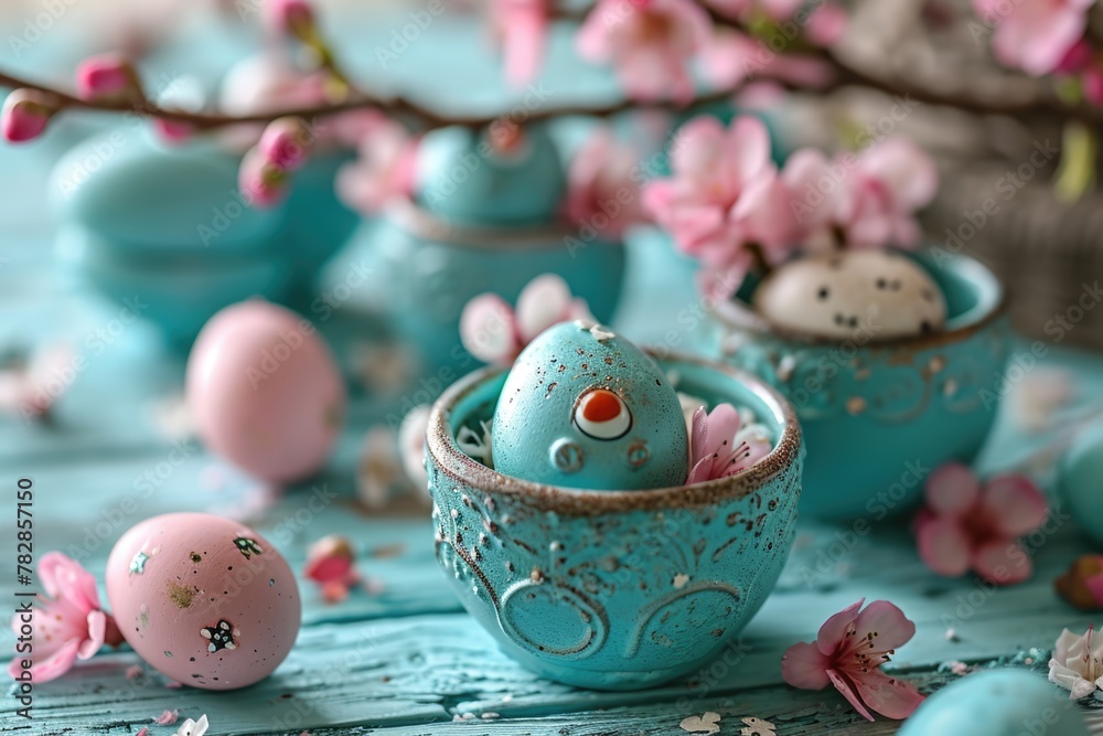 Obraz premium Easter Decorations - Flowery Egg Cups